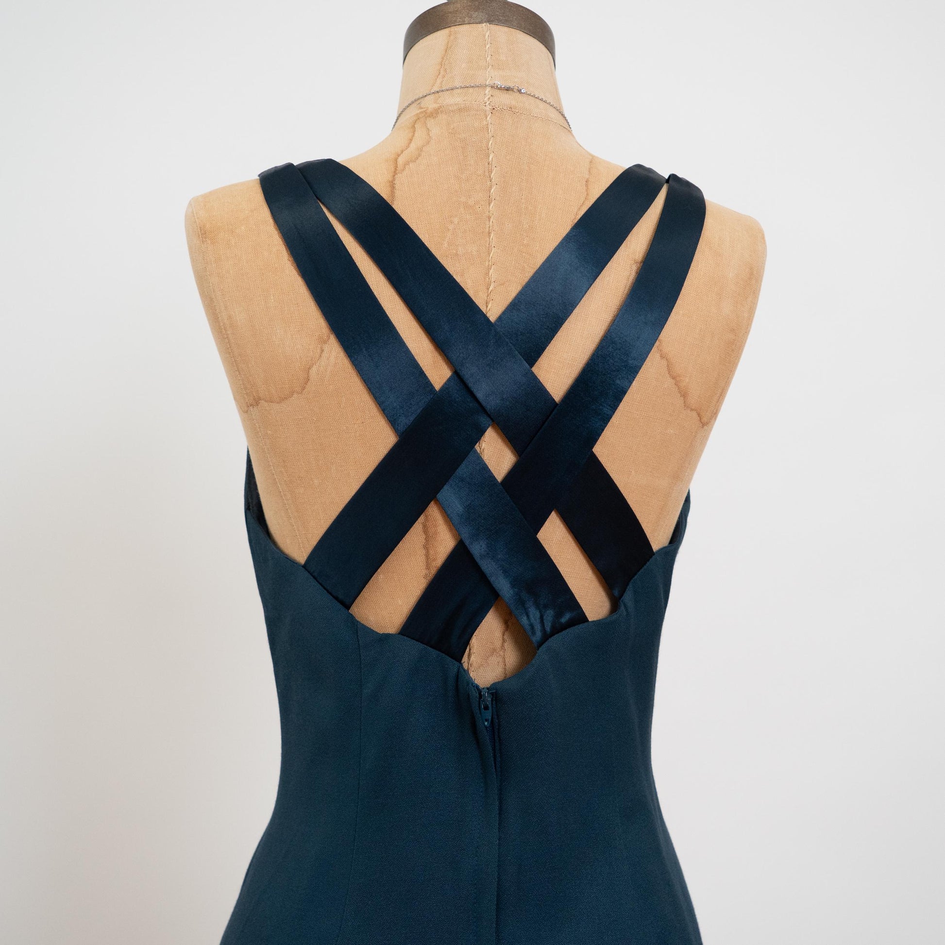 Vintage 90s Emerald Green Strappy Cross Back Mini Dress - Medium | Sheath Sleeveless Party Dress
