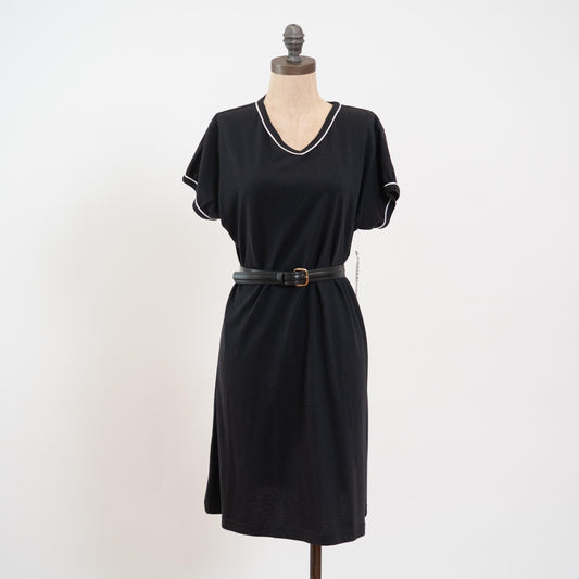 Vintage 90s Black Ringer T Shirt Dress NWT - Extra Large | Black & White Oversized V Neck Lounge Dress