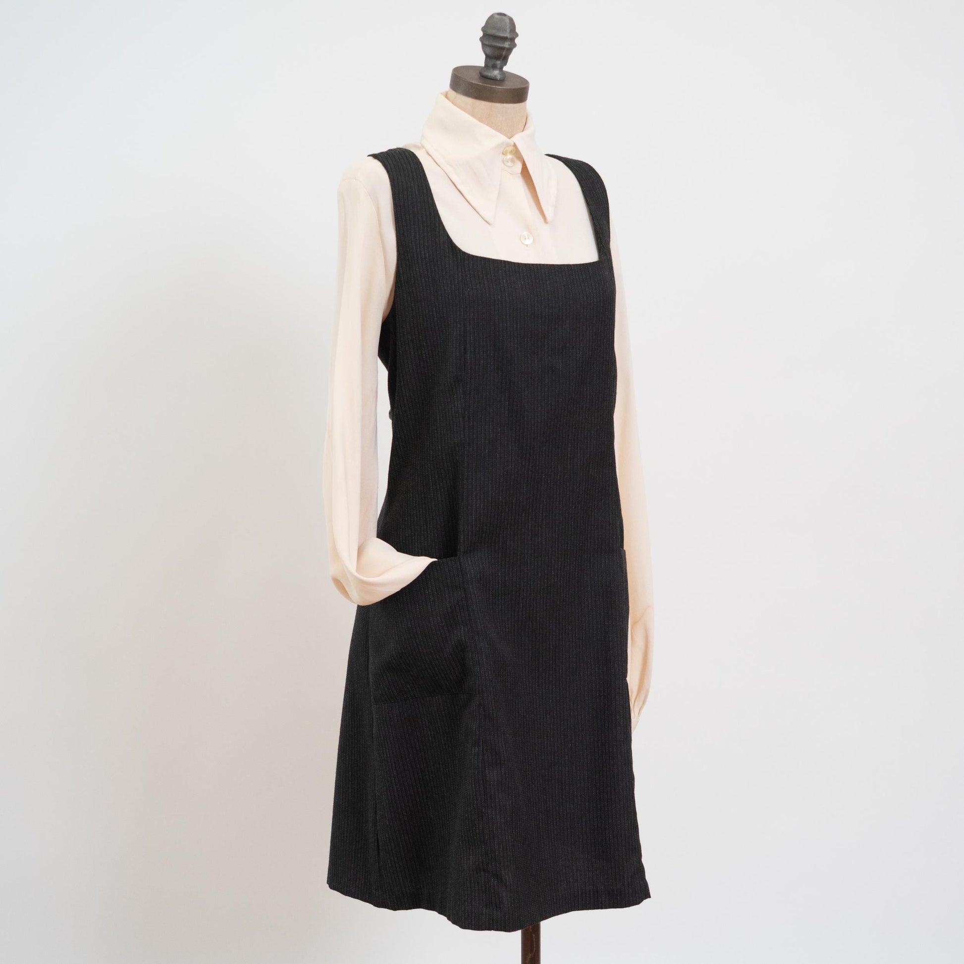 Vintage 90s Charcoal Grey Pinstriped Mini Pinafore Dress