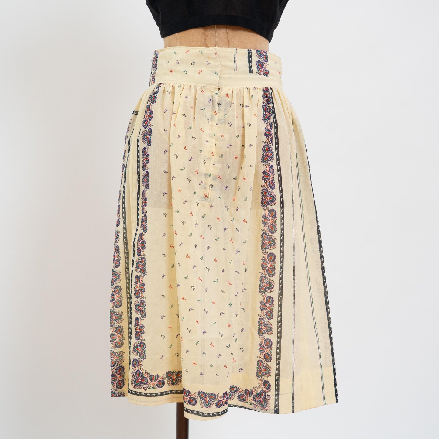 Vintage 70s Sheer Yellow Bandana Print Butter Yellow Midi Skirt - Medium, 28" Waist | Boho High Waisted A-Line Skirt