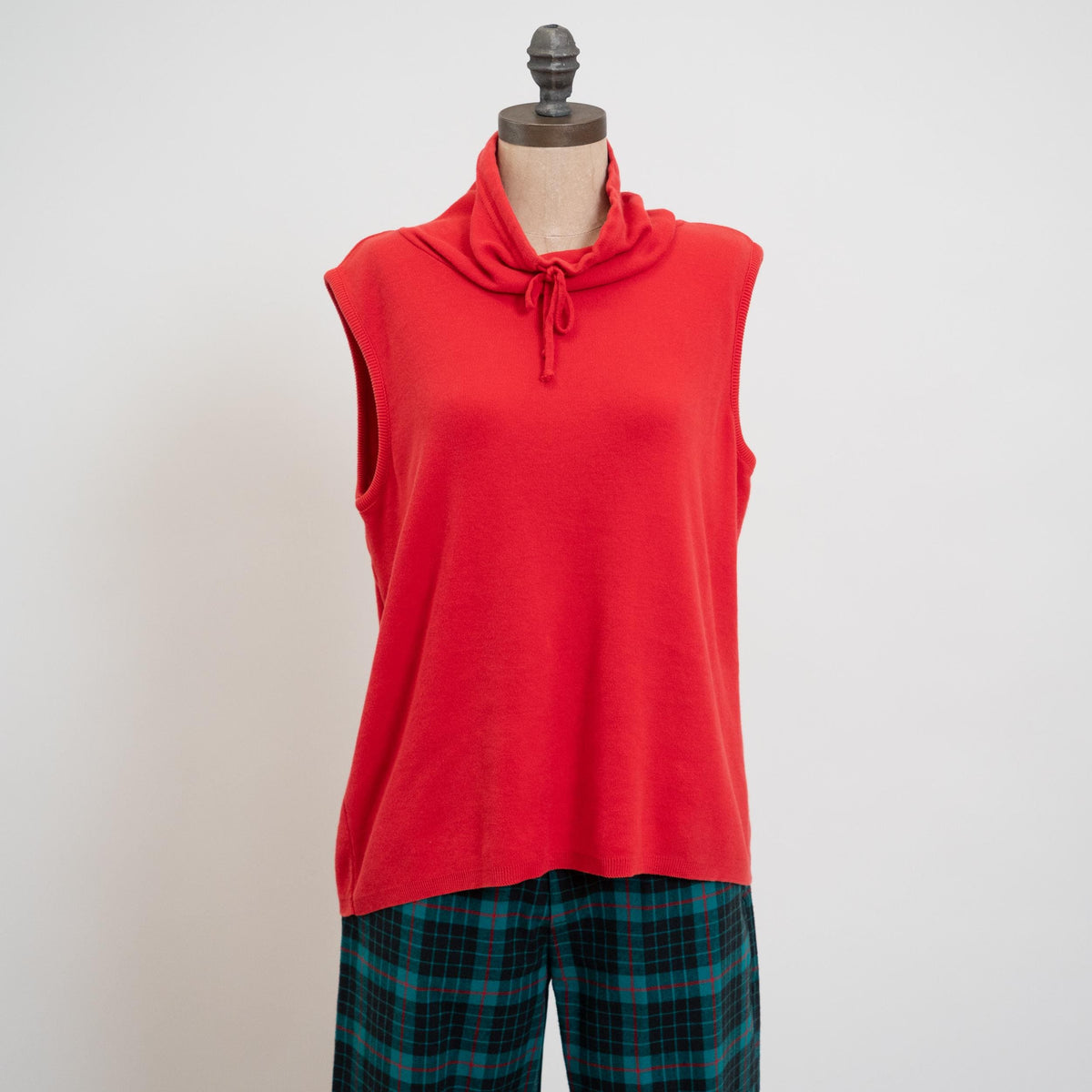 Vintage 90s Red Cowl Neck Sweatshirt Top - Large | Slouchy Sleeveless Tank Top