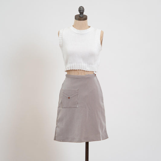 Vintage 70s Brown & White Pinstriped Mini Skort - Extra Small, 25" Waist | High Waisted A Line Wrap Skirt