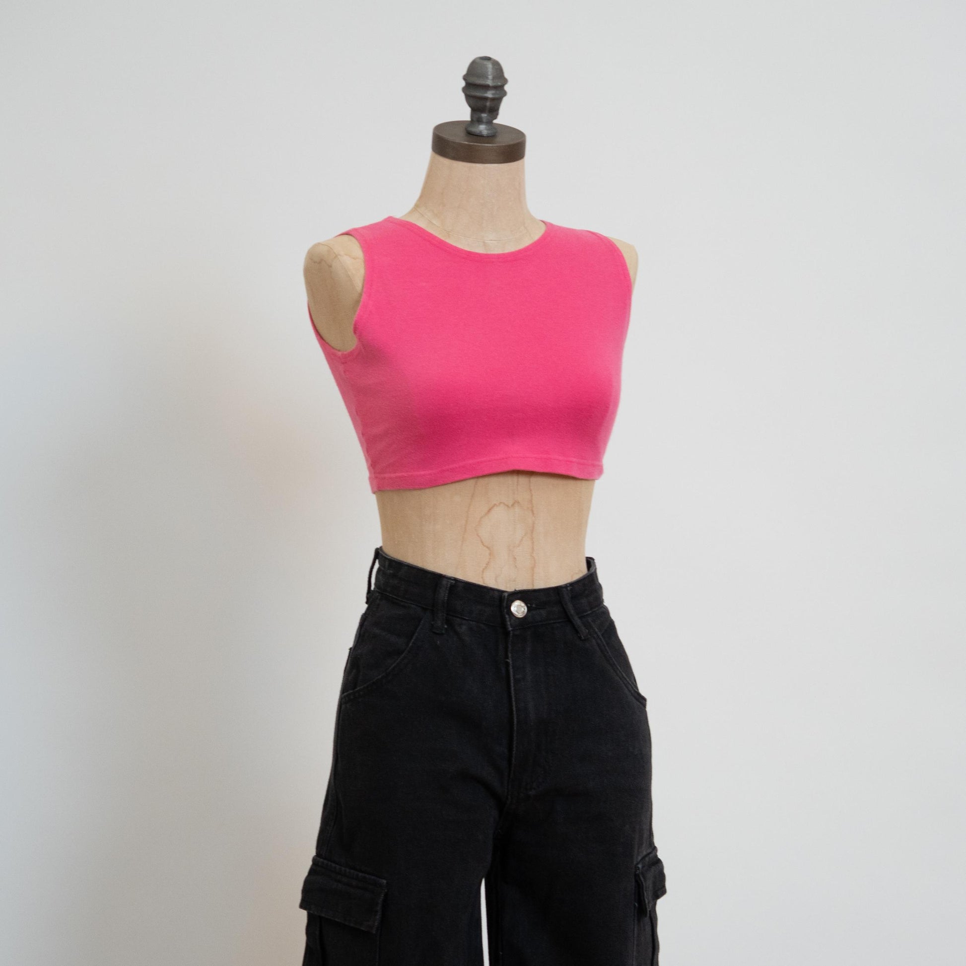 Vintage 90s Pink Micro Crop Top - Small | Stretchy Sleeveless Fitted Tank Top