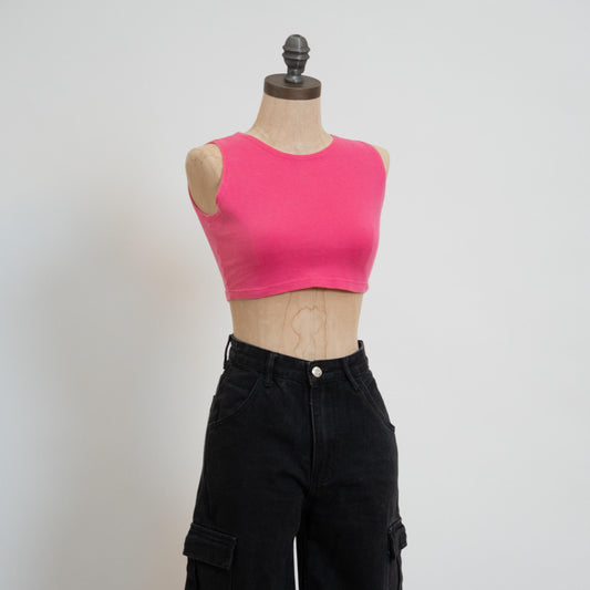 Vintage 90s Pink Micro Crop Top - Small | Stretchy Sleeveless Fitted Tank Top