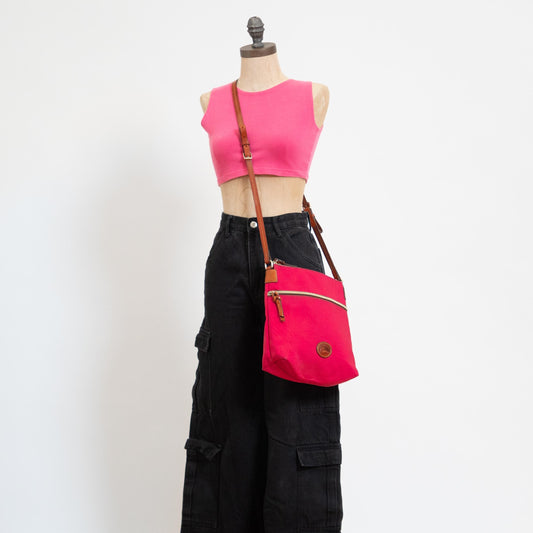 Vintage Y2K Dooney & Bourke Pink Nylon North South Crossbody Bag | Designer Canvas Purse