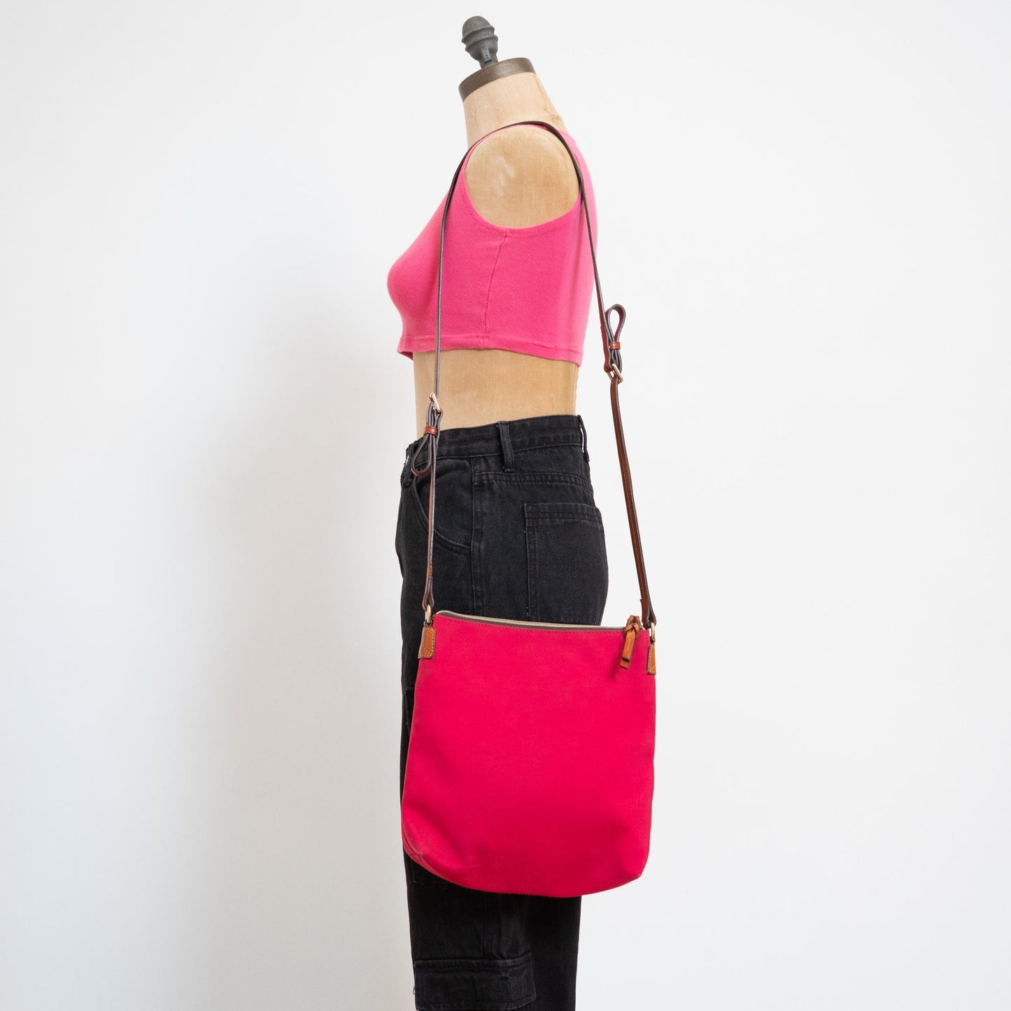 Vintage Y2K Dooney & Bourke Pink Nylon North South Crossbody Bag | Designer Canvas Purse