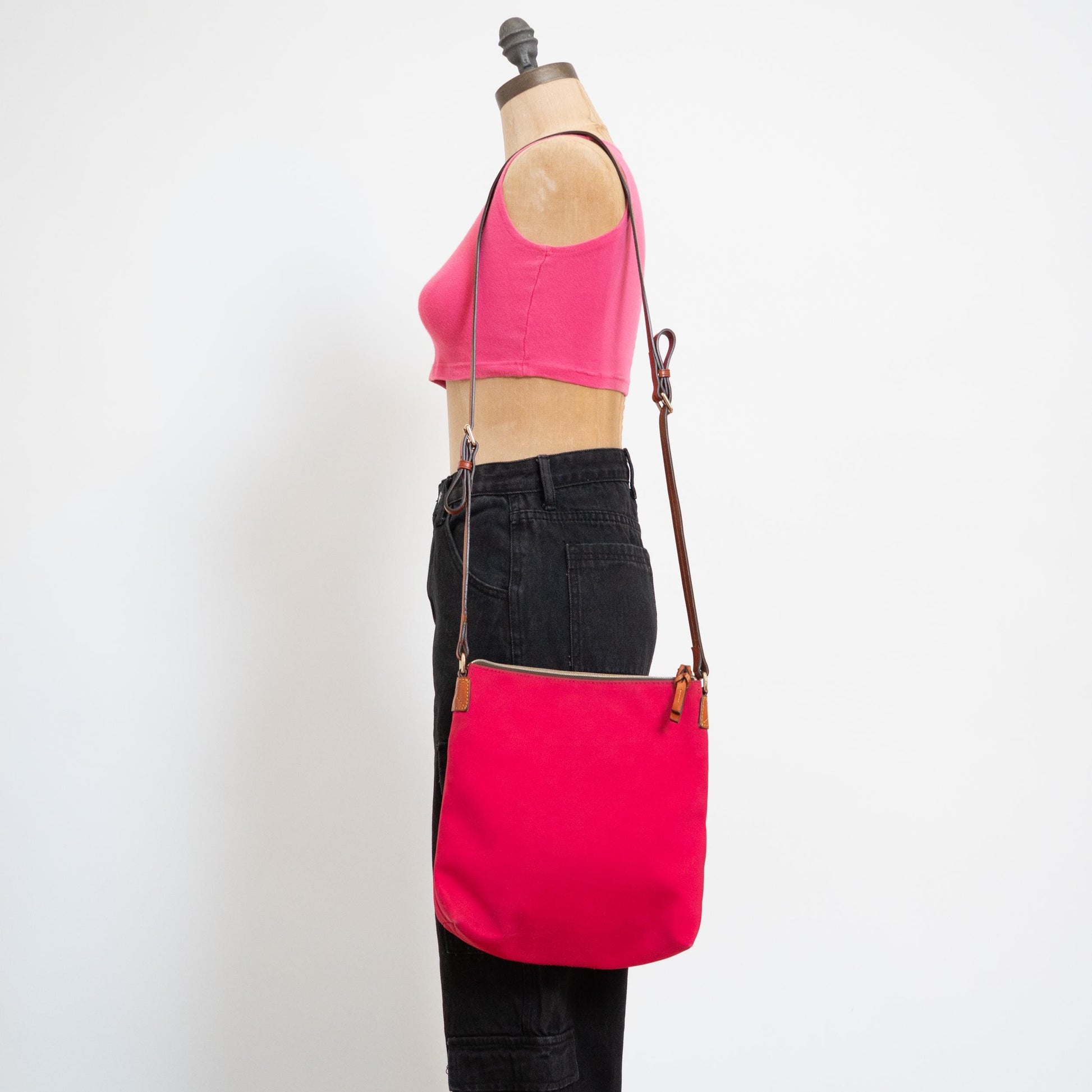Vintage Y2K Dooney & Bourke Pink Nylon North South Crossbody Bag | Designer Canvas Purse