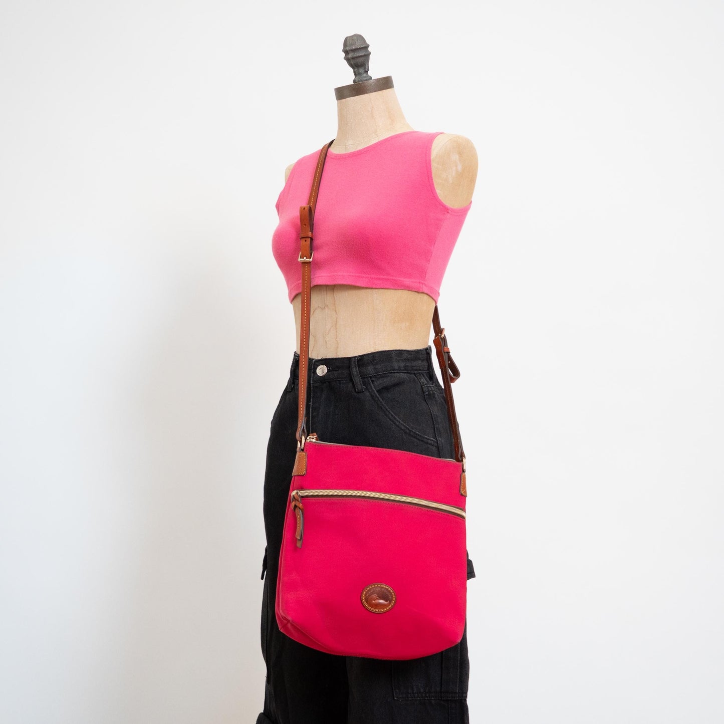 Vintage Y2K Dooney & Bourke Pink Nylon North South Crossbody Bag | Designer Canvas Purse
