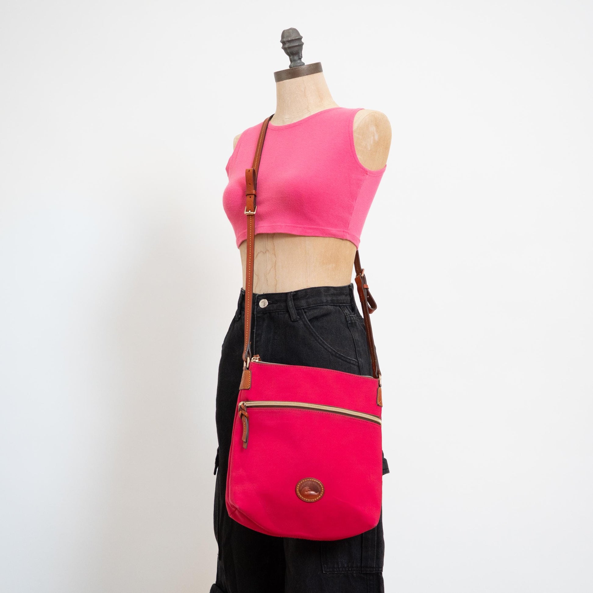 Vintage Y2K Dooney & Bourke Pink Nylon North South Crossbody Bag | Designer Canvas Purse