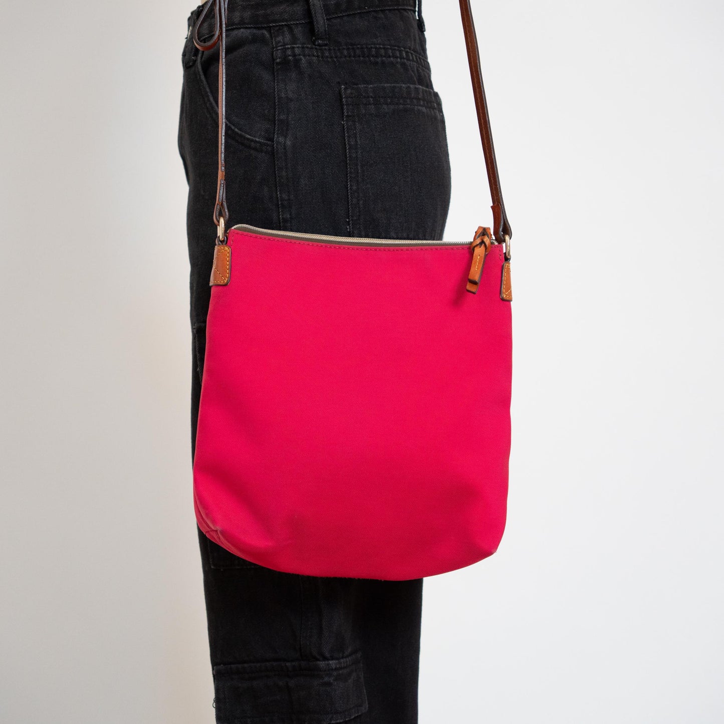 Vintage Y2K Dooney & Bourke Pink Nylon North South Crossbody Bag | Designer Canvas Purse