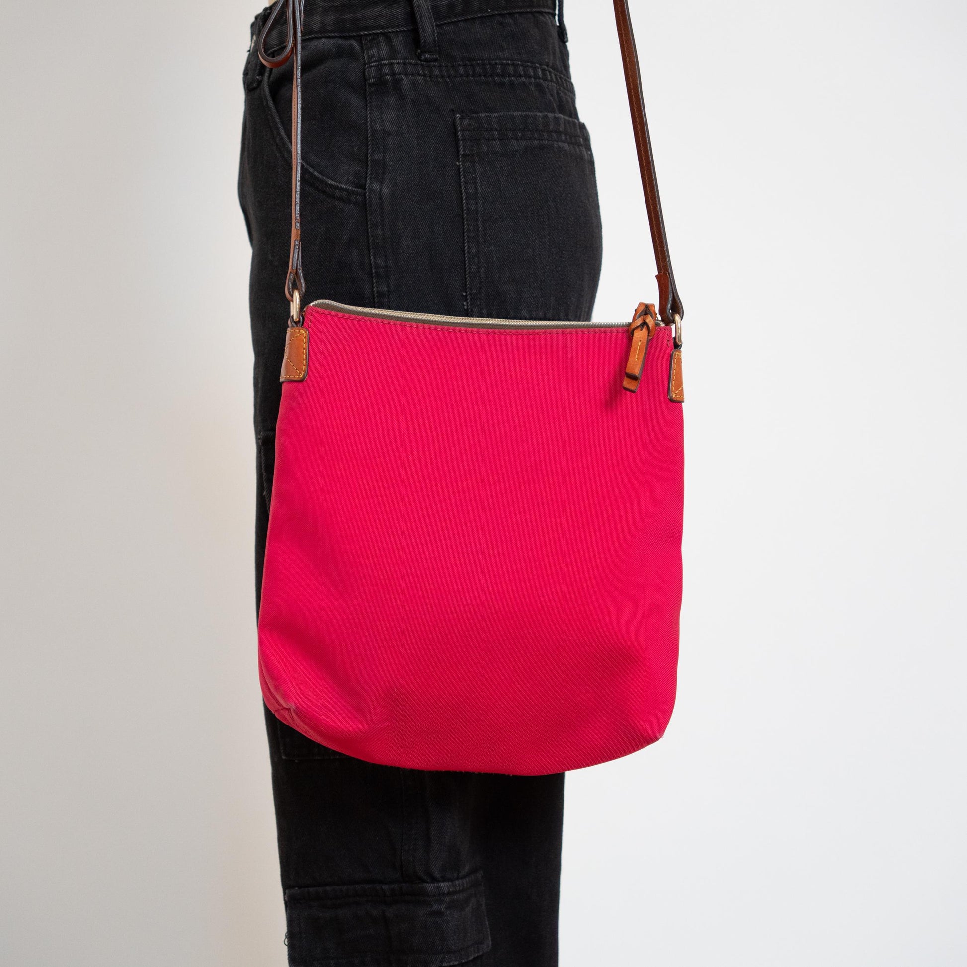 Vintage Y2K Dooney & Bourke Pink Nylon North South Crossbody Bag | Designer Canvas Purse