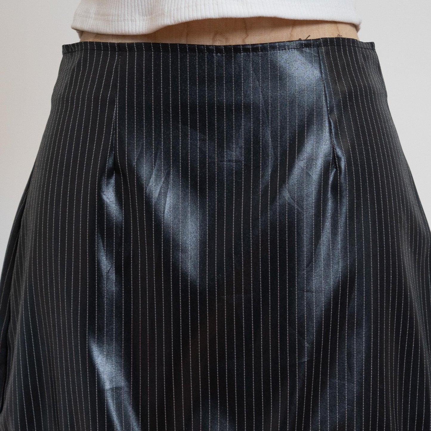 Vintage 90s Black Pinstripe & Cow Print Faux Fur Mini Skirt - Small | High Waisted Clubwear Fringe Miniskirt