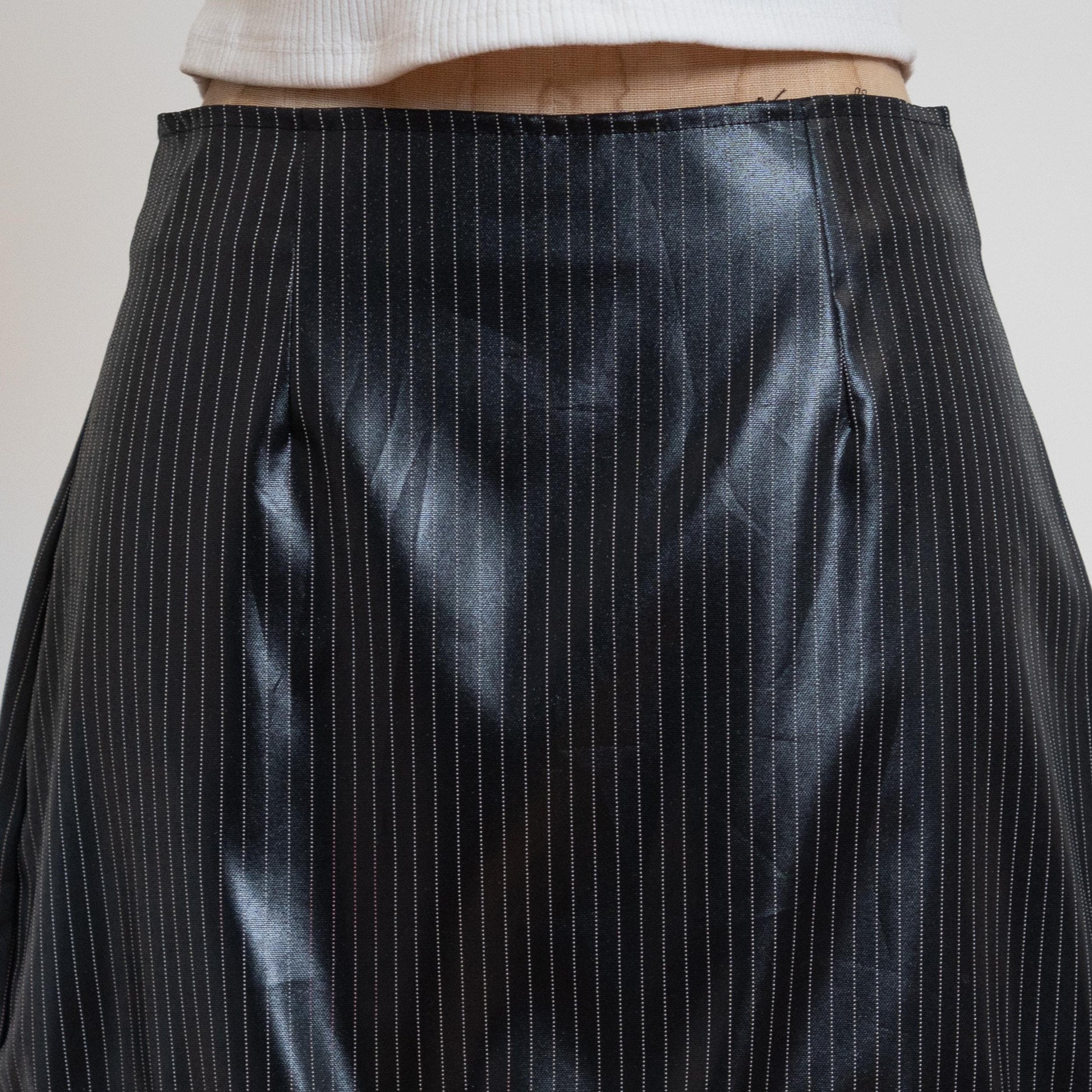 Vintage 90s Black Pinstripe & Cow Print Faux Fur Mini Skirt - Small | High Waisted Clubwear Fringe Miniskirt