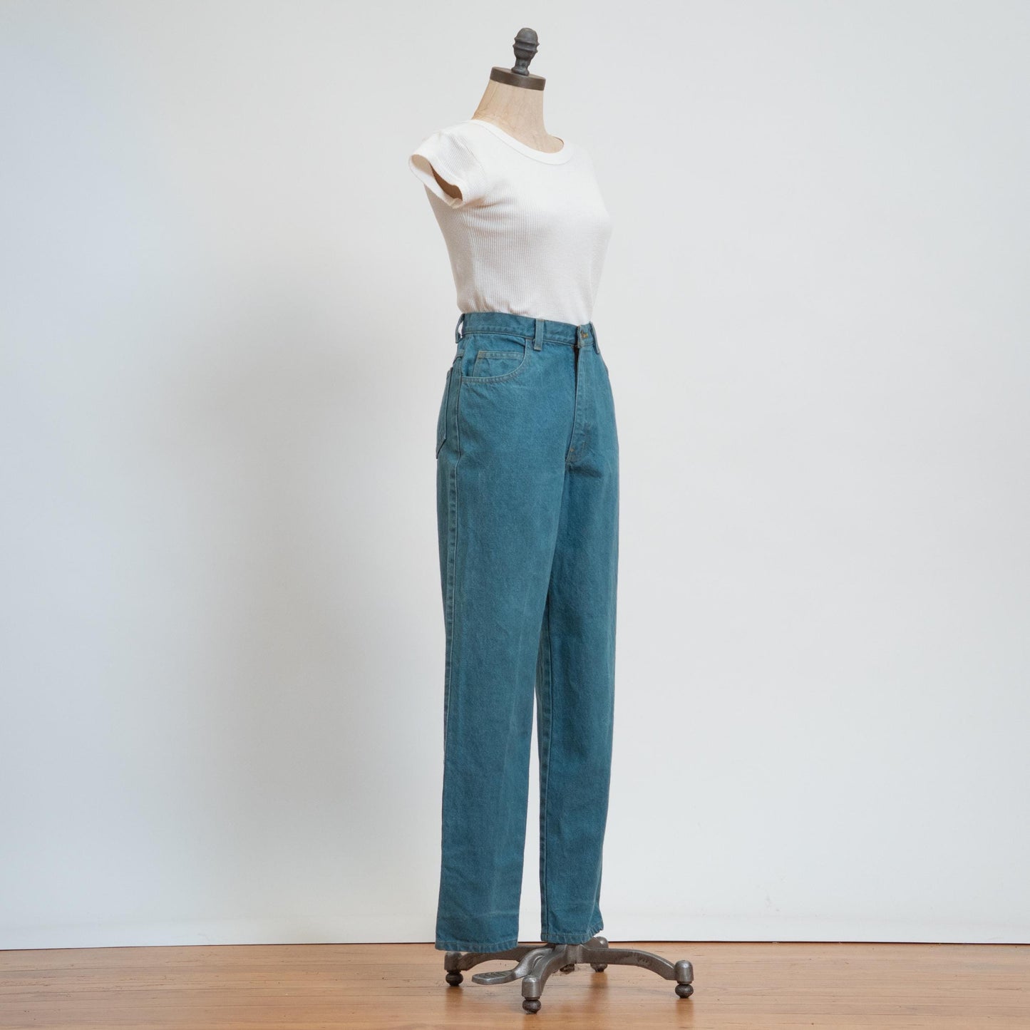 Vintage 90s Teal Blue High Waisted Jeans - Small, 27" Waist | Denim Baggy Straight Leg Mom Jeans