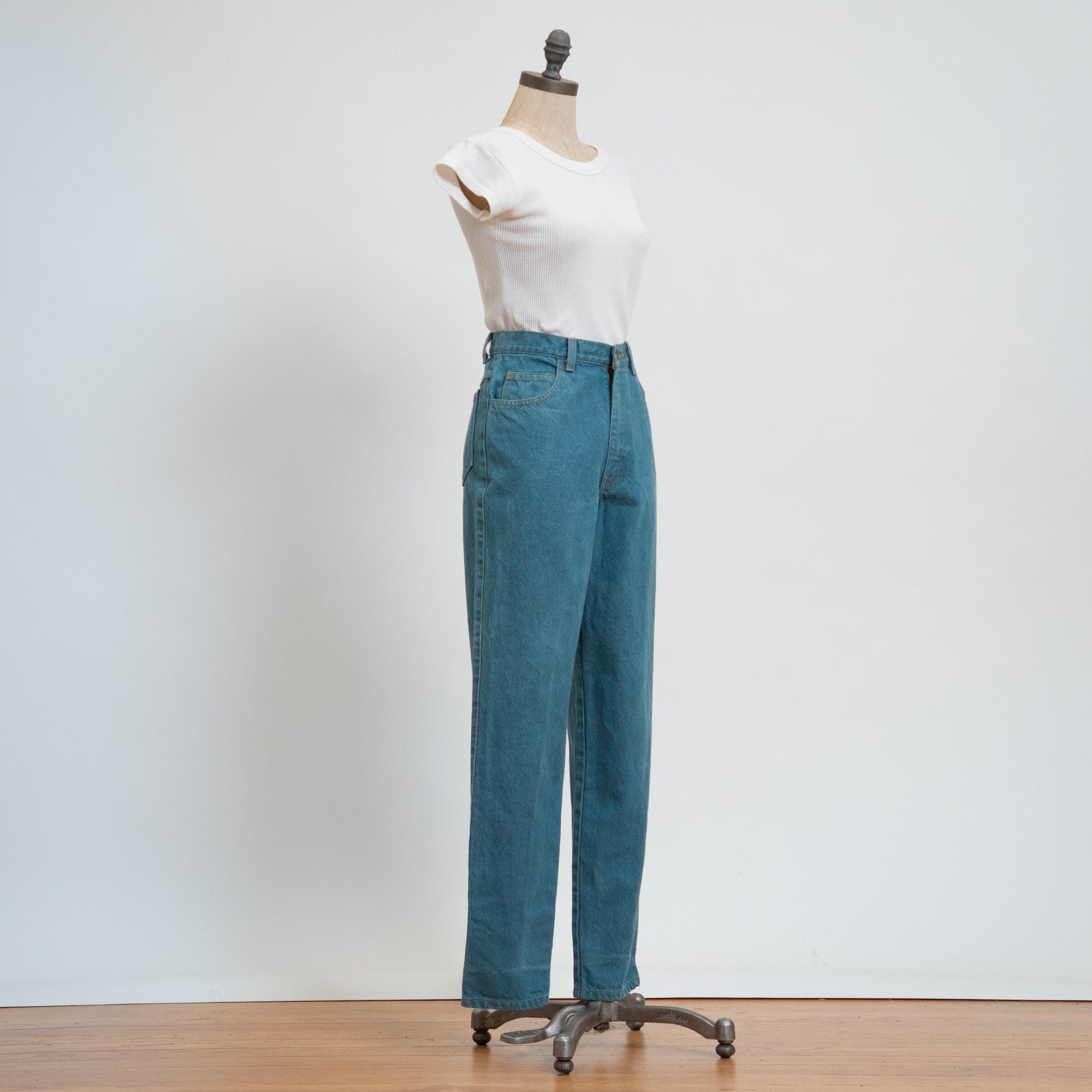 Vintage 90s Teal Blue High Waisted Jeans - Small, 27" Waist | Denim Baggy Straight Leg Mom Jeans