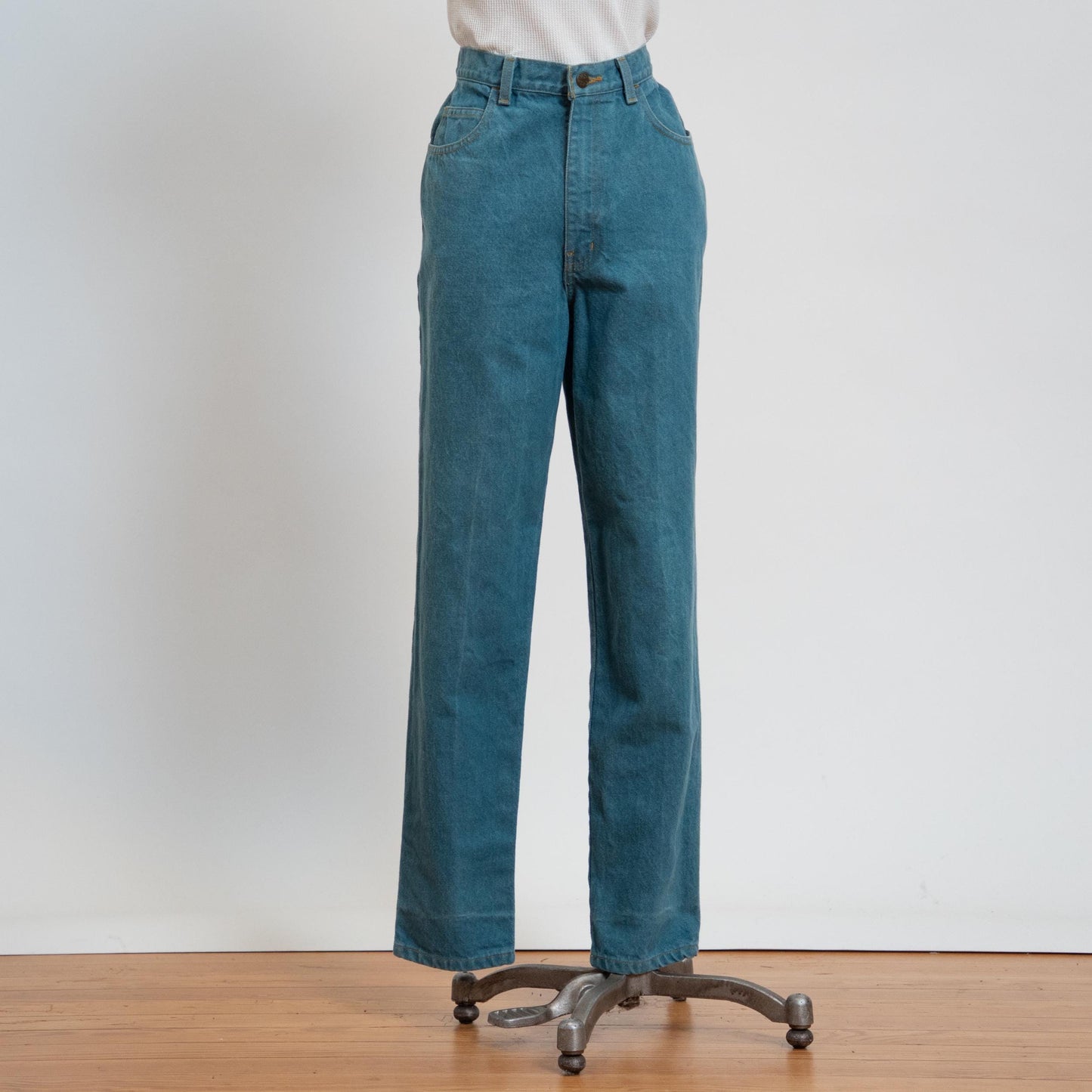 Vintage 90s Teal Blue High Waisted Jeans - Small, 27" Waist | Denim Baggy Straight Leg Mom Jeans