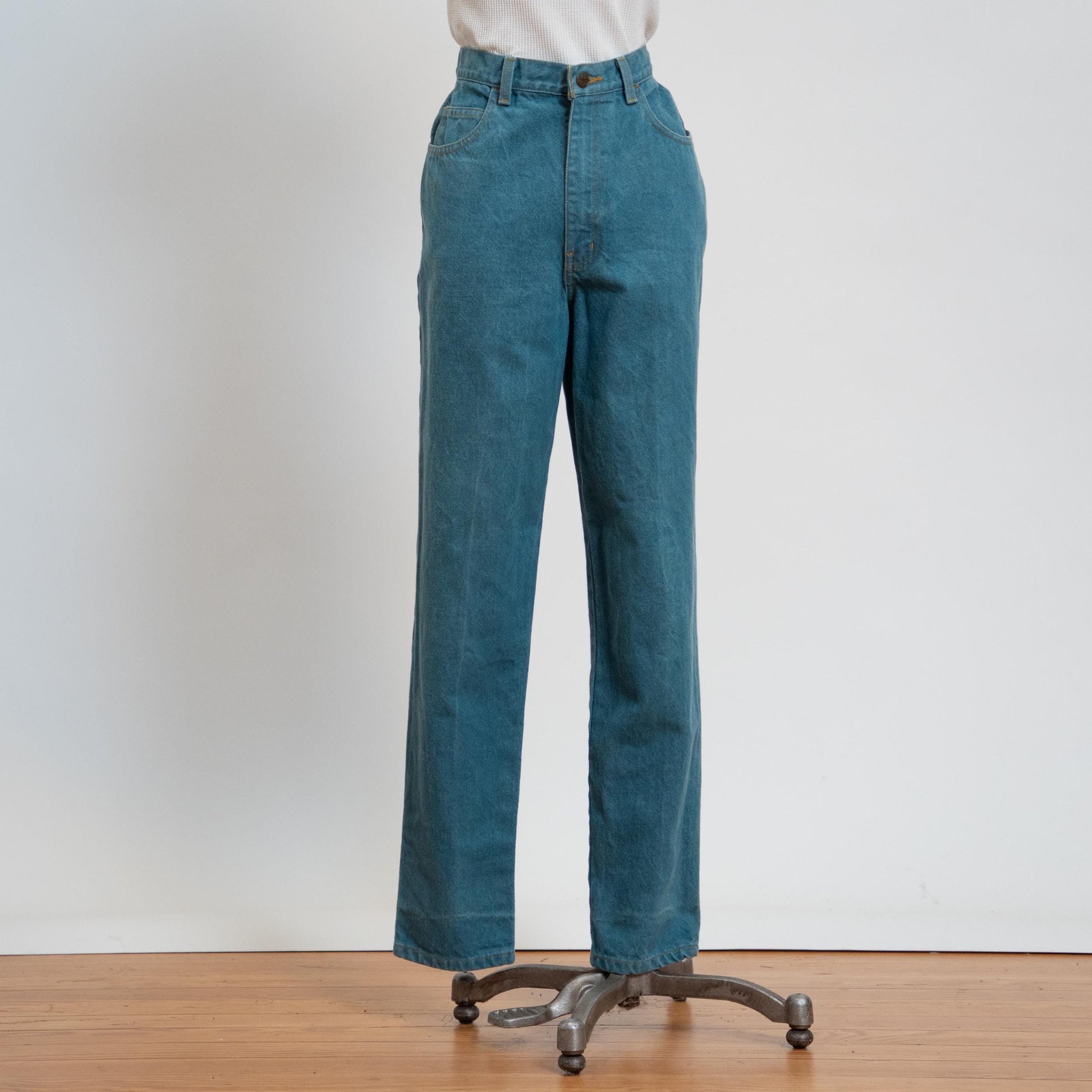 Vintage 90s Teal Blue High Waisted Jeans - Small, 27" Waist | Denim Baggy Straight Leg Mom Jeans