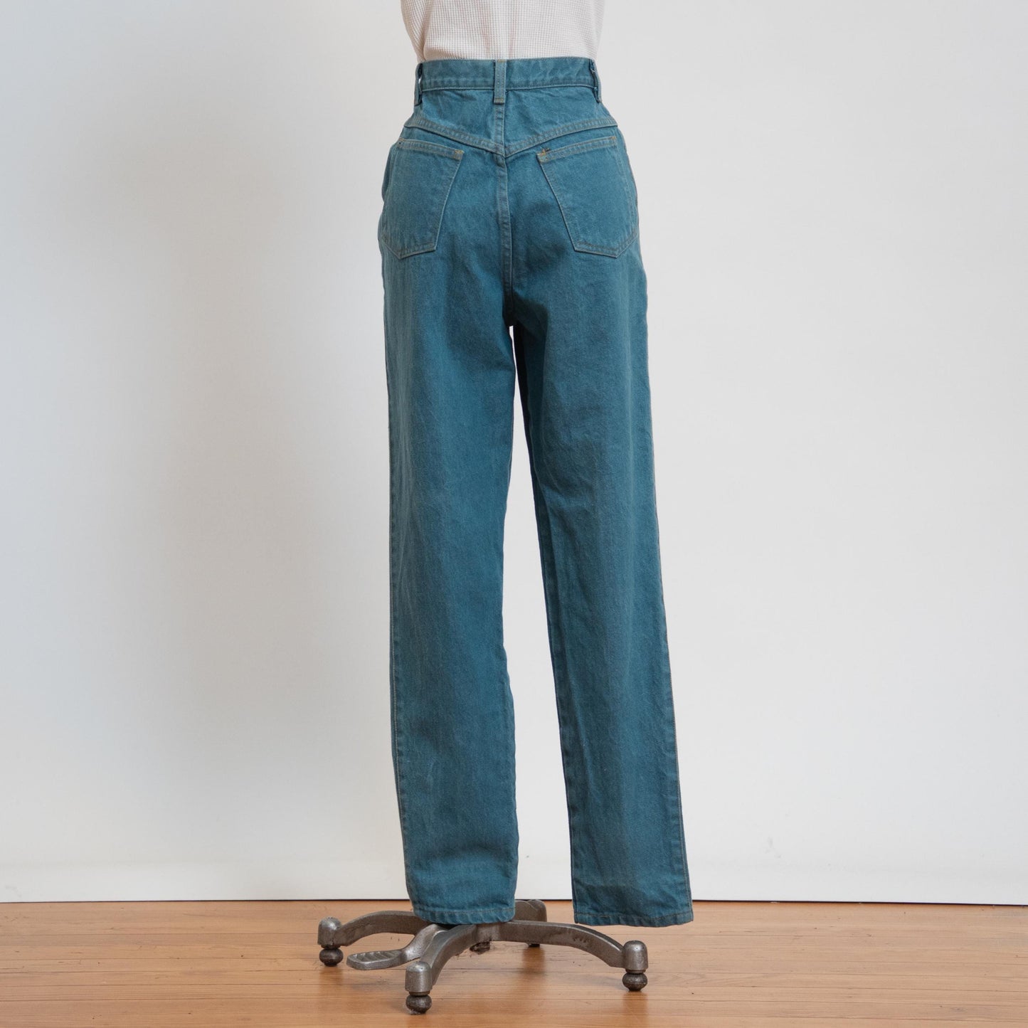 Vintage 90s Teal Blue High Waisted Jeans - Small, 27" Waist | Denim Baggy Straight Leg Mom Jeans