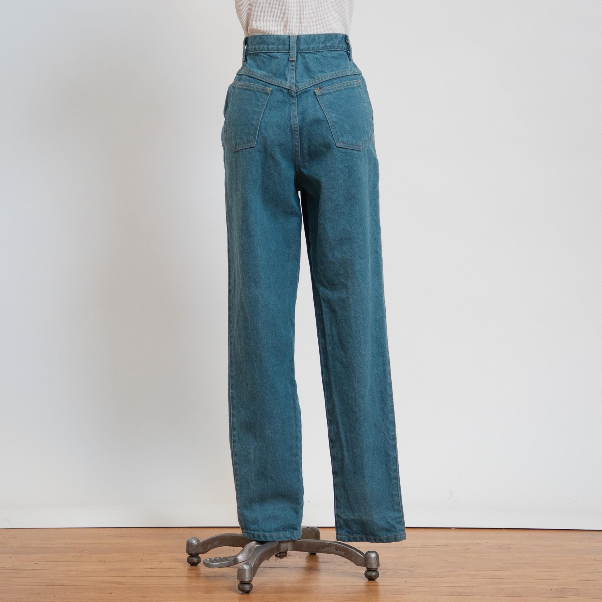 Vintage 90s Teal Blue High Waisted Jeans - Small, 27" Waist | Denim Baggy Straight Leg Mom Jeans