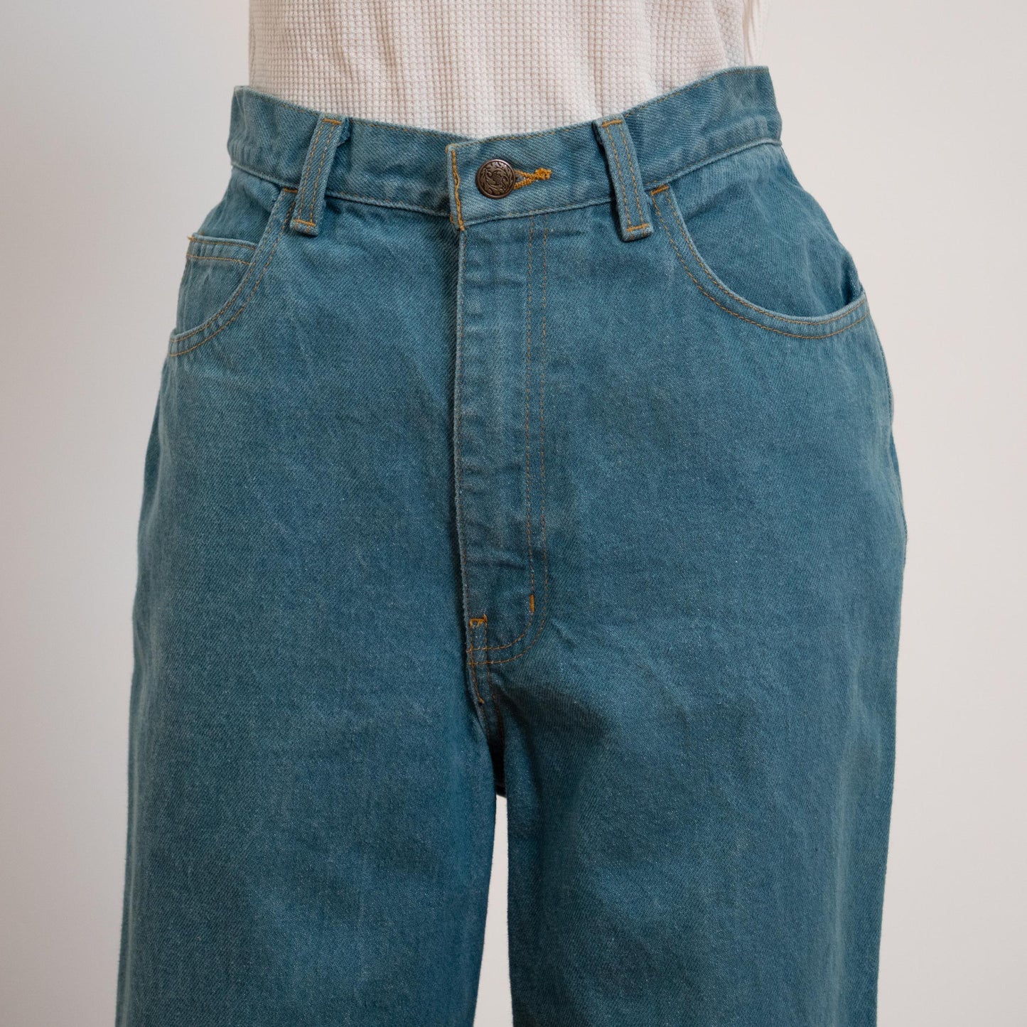 Vintage 90s Teal Blue High Waisted Jeans - Small, 27" Waist | Denim Baggy Straight Leg Mom Jeans