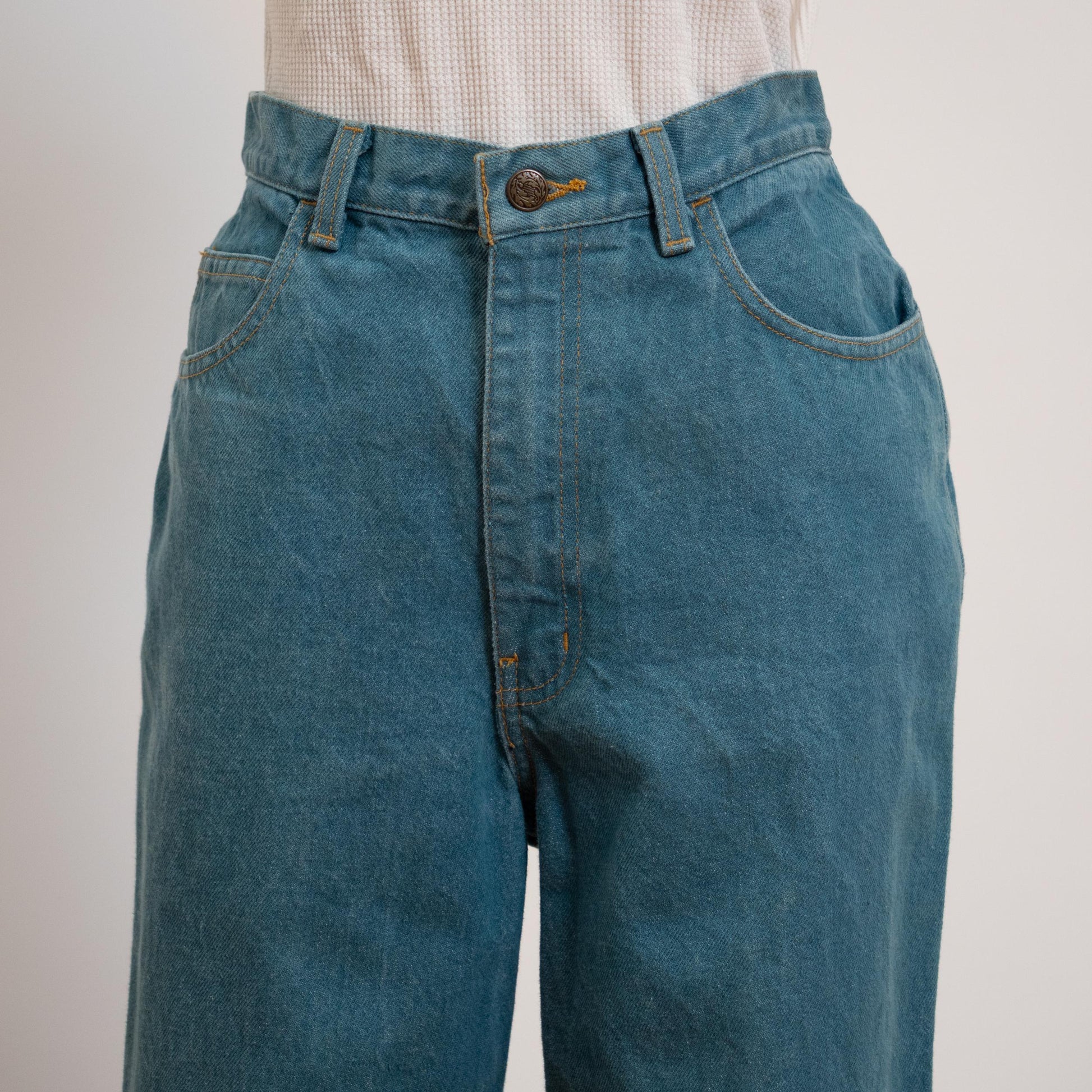 Vintage 90s Teal Blue High Waisted Jeans - Small, 27" Waist | Denim Baggy Straight Leg Mom Jeans