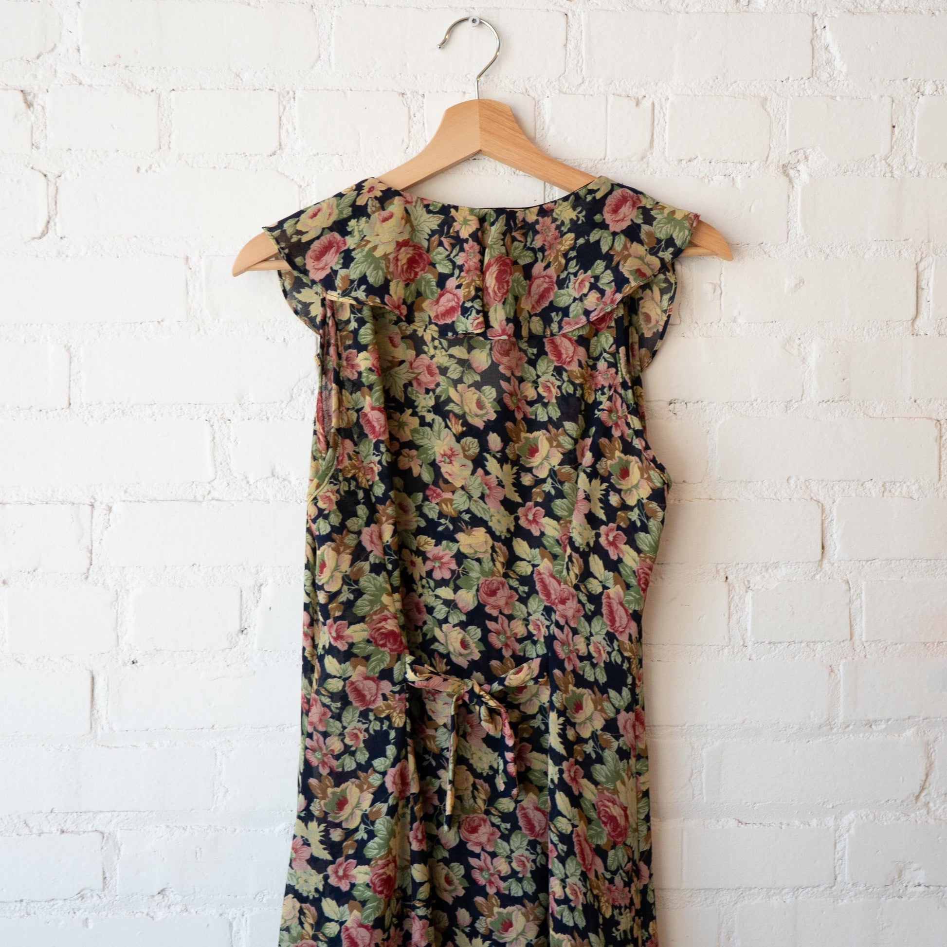Vintage 90s Grunge Sheer Floral Ruffle Collar Dress