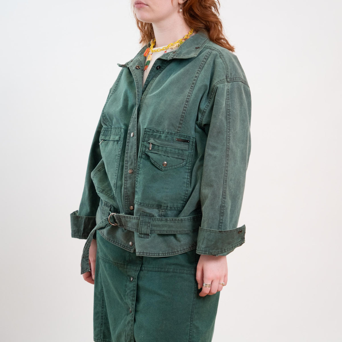 Vintage 80s Green Jean Jacket & Skirt Set - Medium to Large