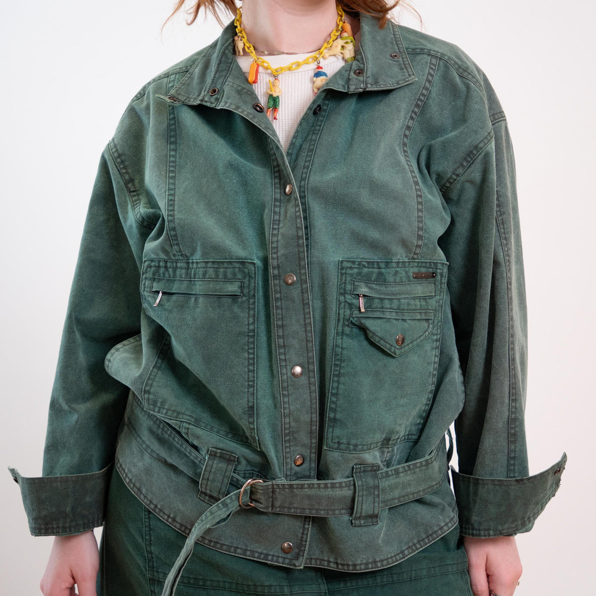 Vintage 80s Green Jean Jacket & Skirt Set - Medium to Large