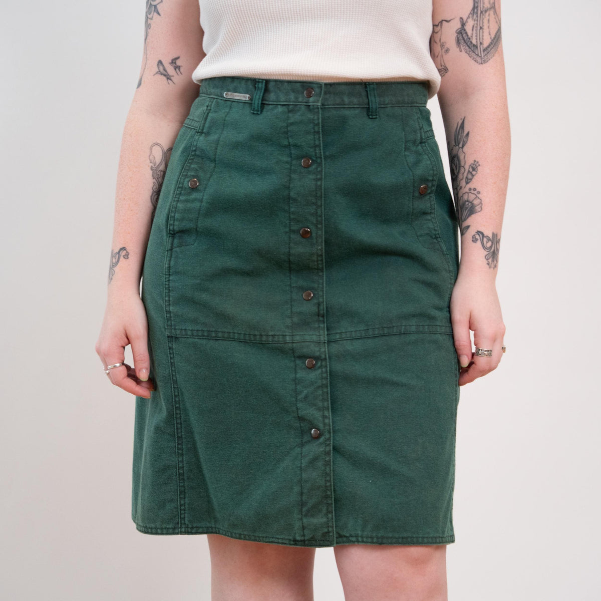Vintage 80s Green Jean Jacket & Skirt Set - Medium to Large