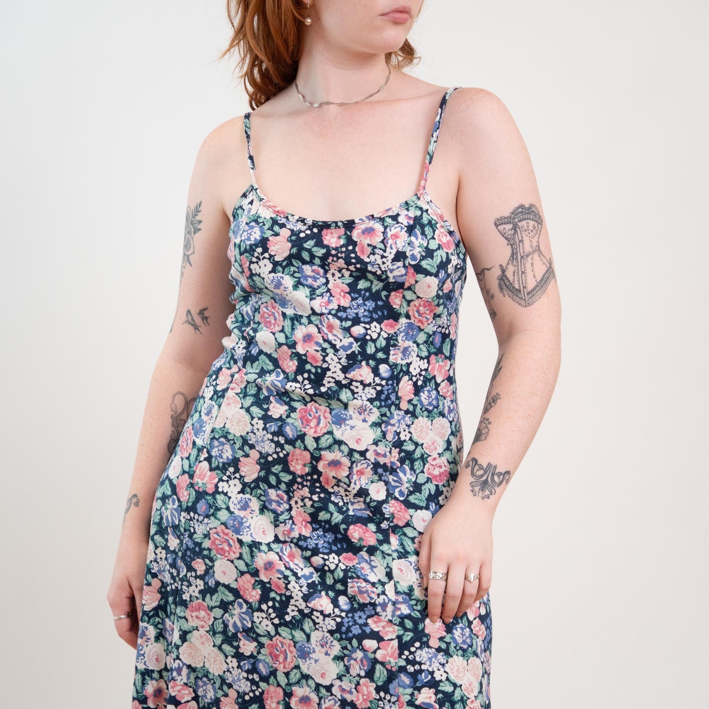 Vintage 90s Floral Strappy Low Back Sundress - Large
