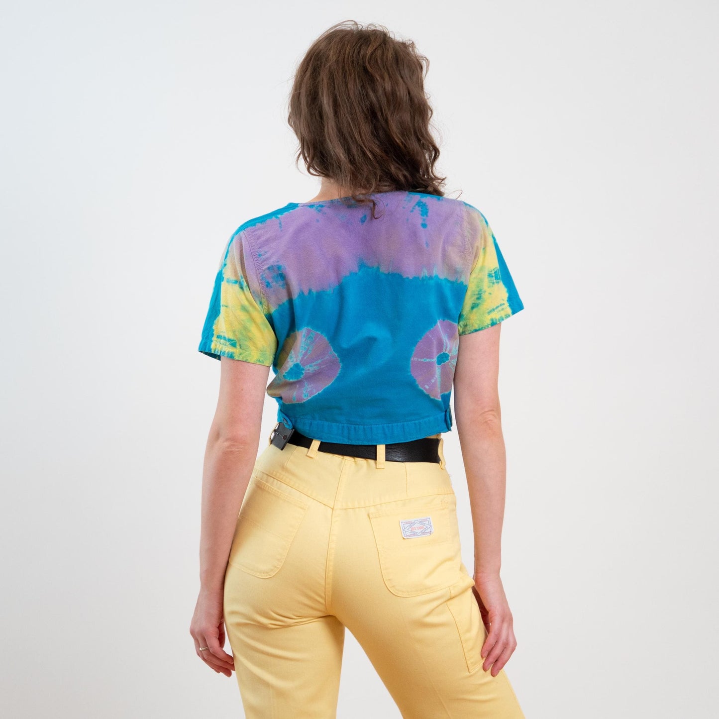 Vintage 80s Blue Tie Dye Crop Top - Small