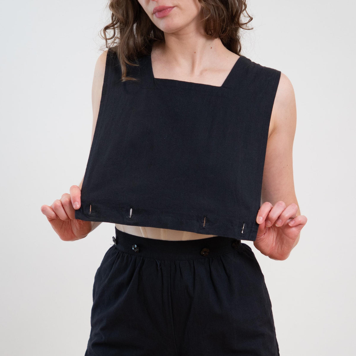 Vintage 80s Black Pinafore Low Back Romper - Small 