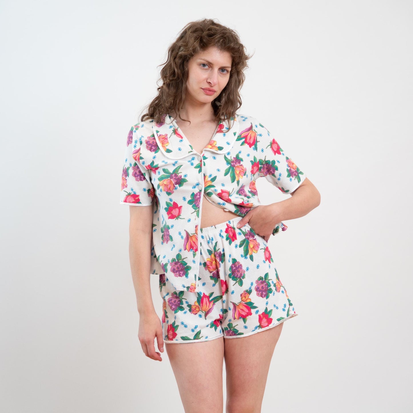 Vintage 90s Victoria's Secret Floral Waffle Knit Pajama Set - Medium