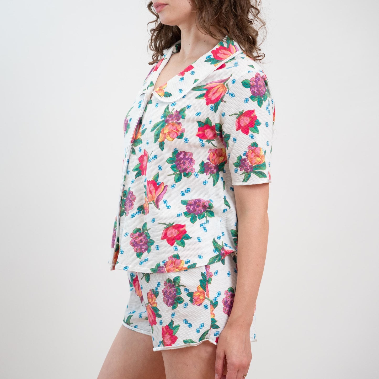 Vintage 90s Victoria's Secret Floral Waffle Knit Pajama Set - Medium
