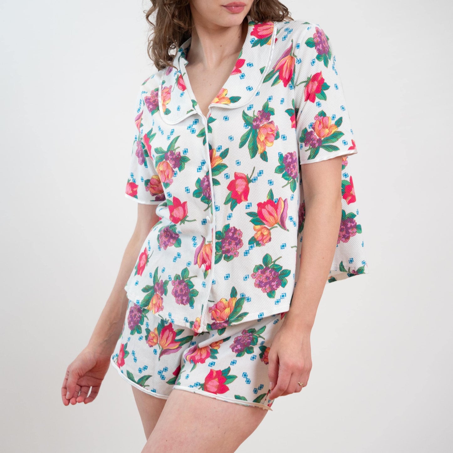 Vintage 90s Victoria's Secret Floral Waffle Knit Pajama Set - Medium
