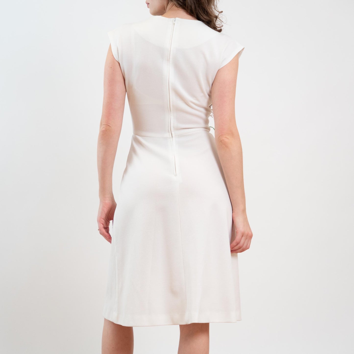 Vintage 70s Mod White Striped Square Neck Midi Dress - Small