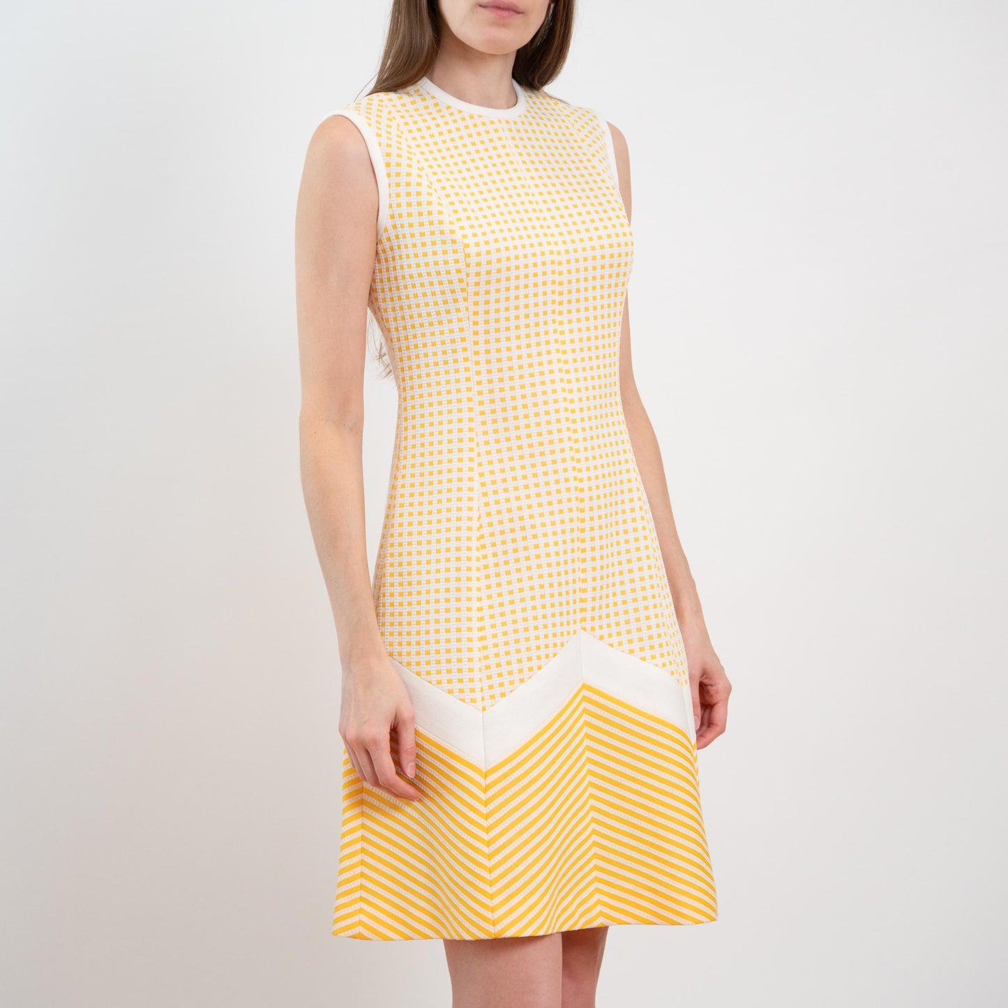 Vintage 60s 70s Kay Windsor Yellow & White Mod Mini Dress - Small