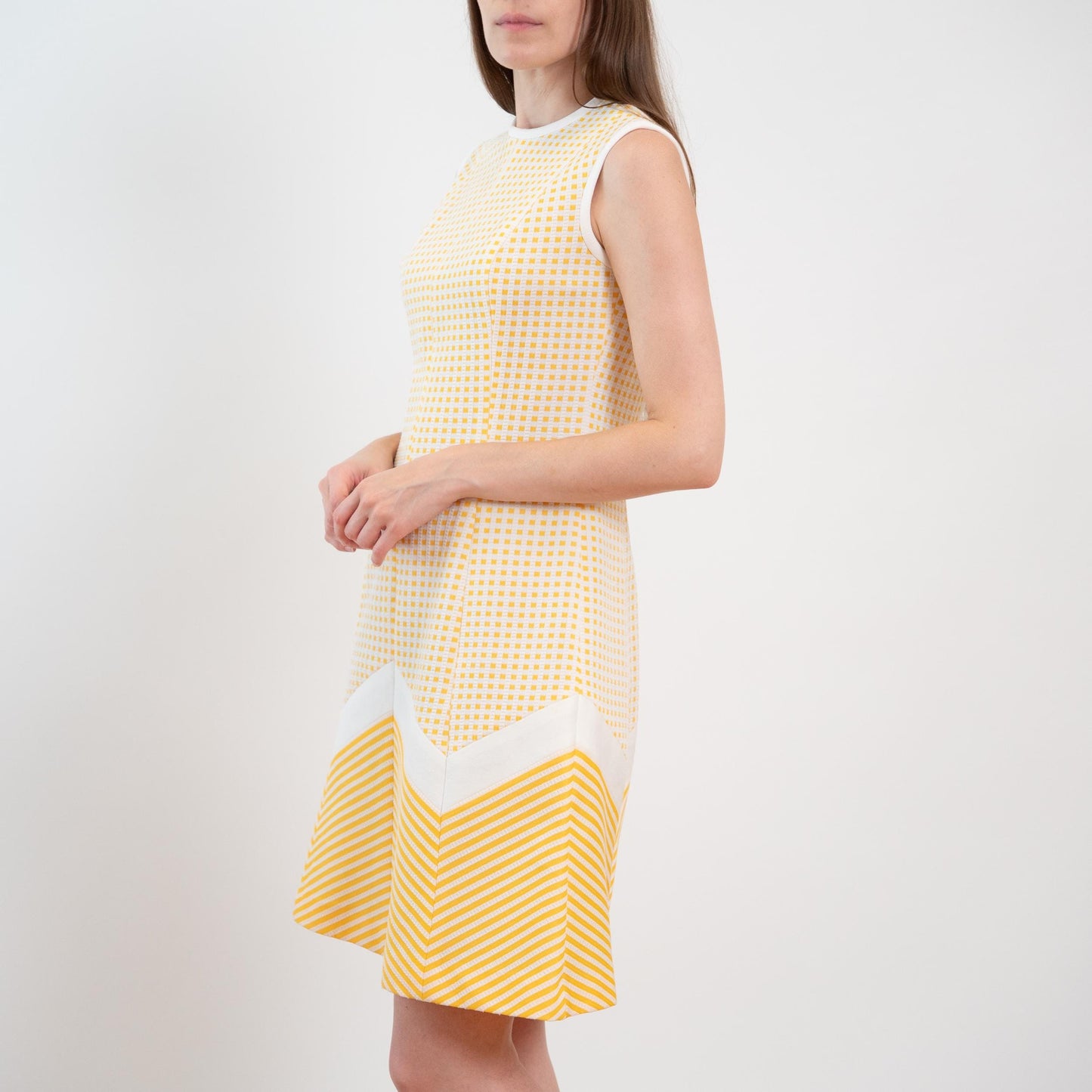 Vintage 60s 70s Kay Windsor Yellow & White Mod Mini Dress - Small