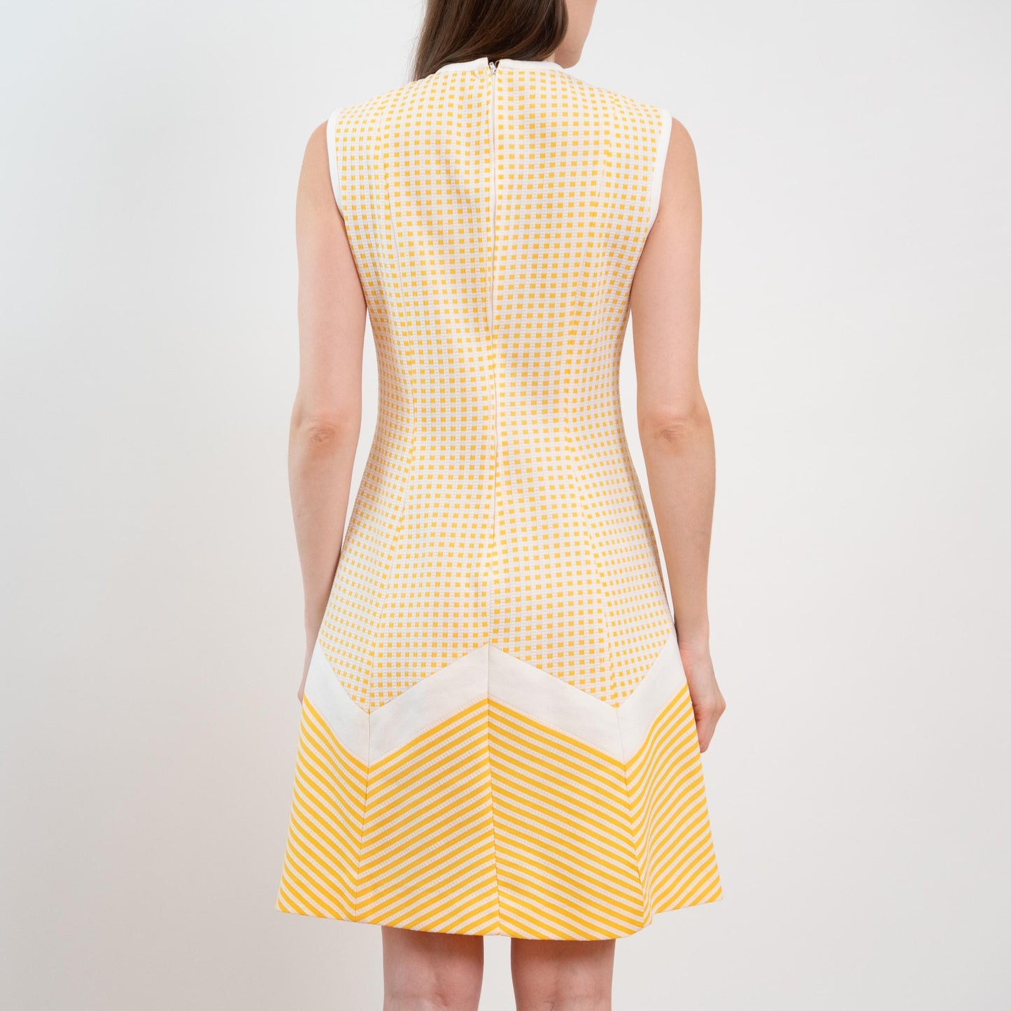 Vintage 60s 70s Kay Windsor Yellow & White Mod Mini Dress - Small