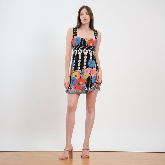 Vintage Y2K Poppy Floral Babydoll Dress - Small