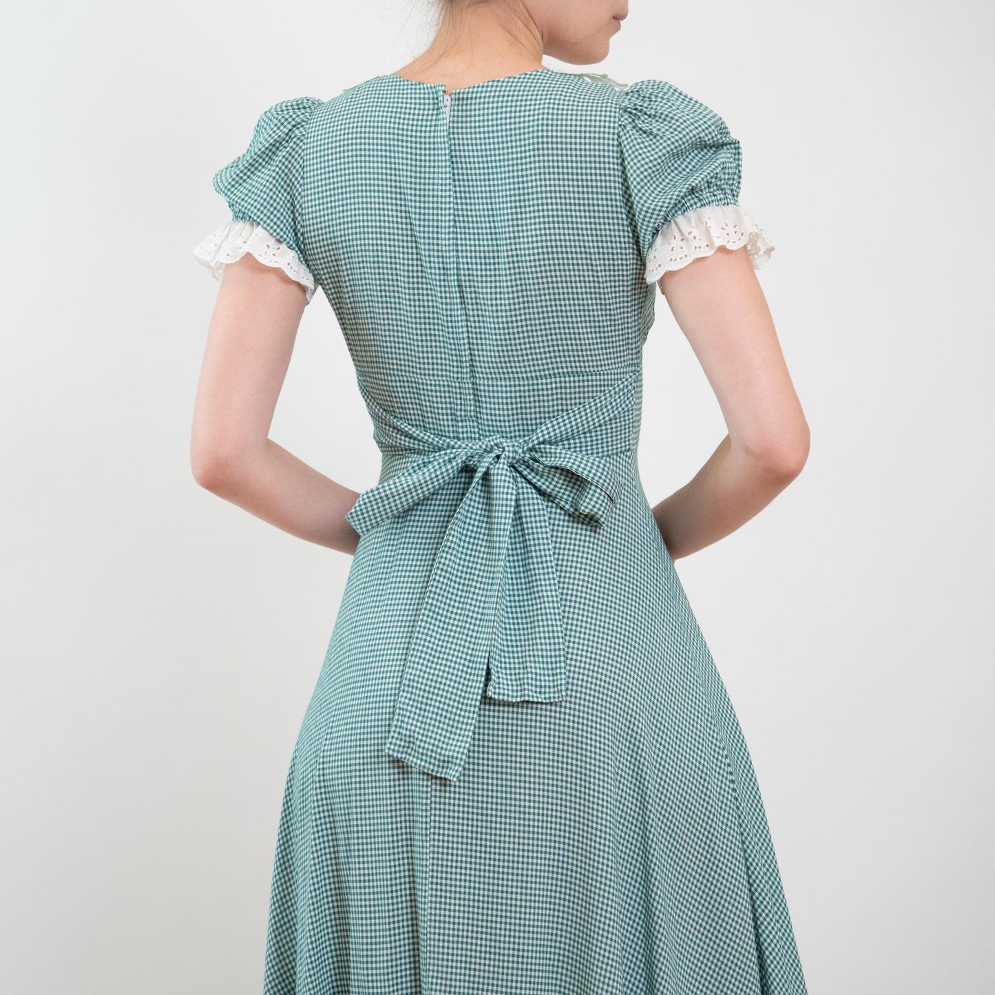 Vintage 60s 70s Gunne Sax Black Label Green Gingham Maxi Dress - Extra Small