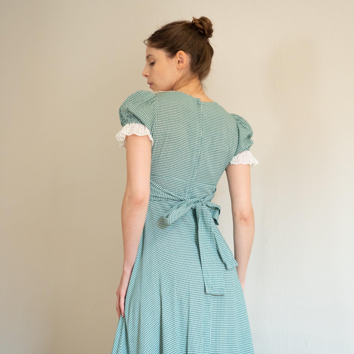 Vintage 60s 70s Gunne Sax Black Label Green Gingham Maxi Dress - Extra Small