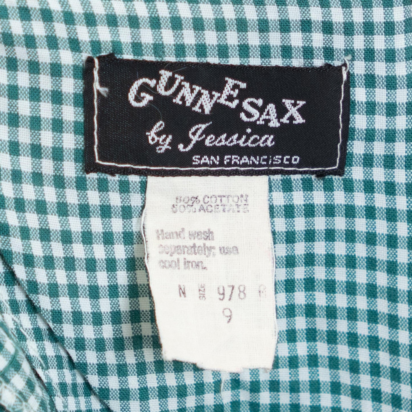 Vintage 60s 70s Gunne Sax Black Label Green Gingham Maxi Dress - Extra Small