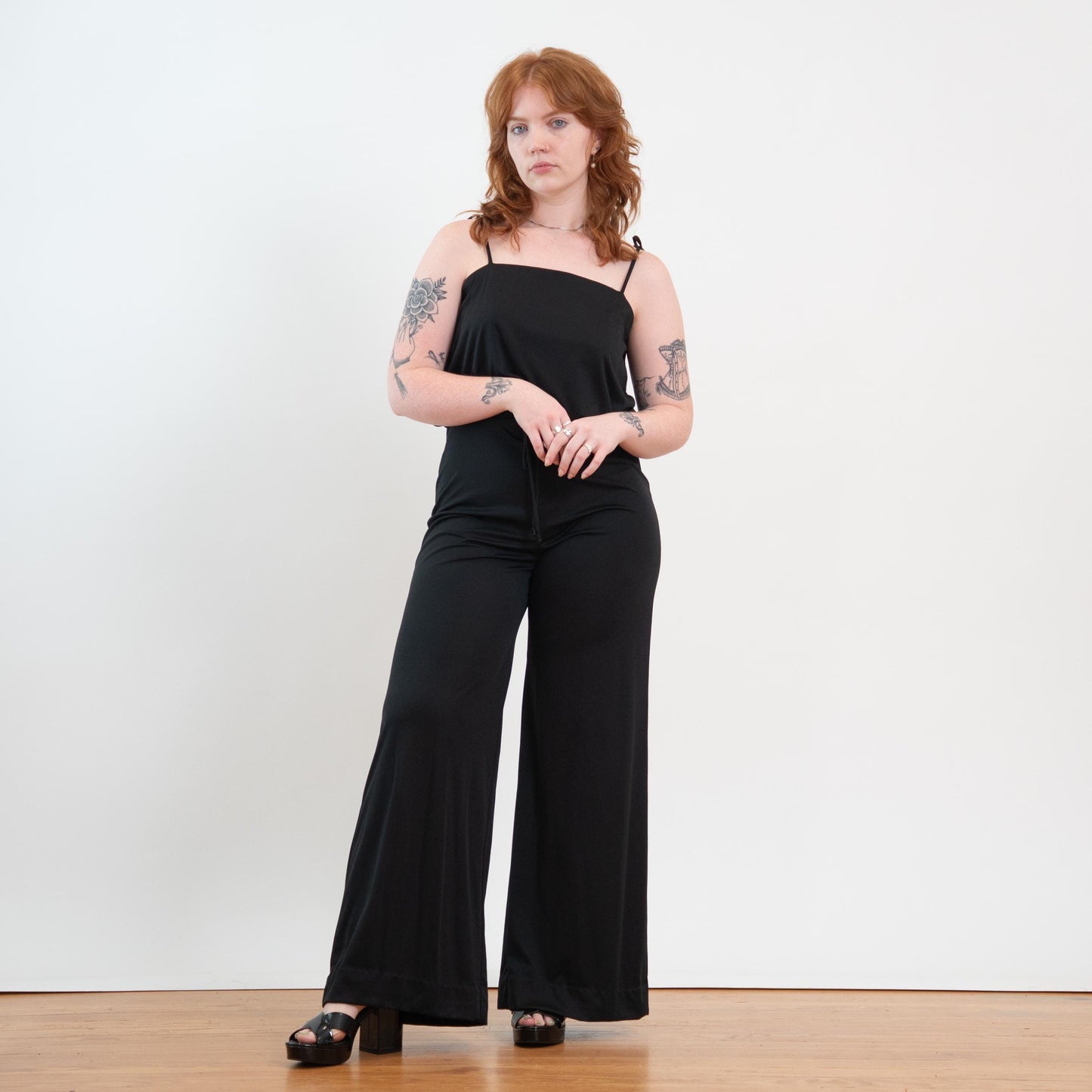 Vintage 70s Black Bell Bottom Jumpsuit - Large