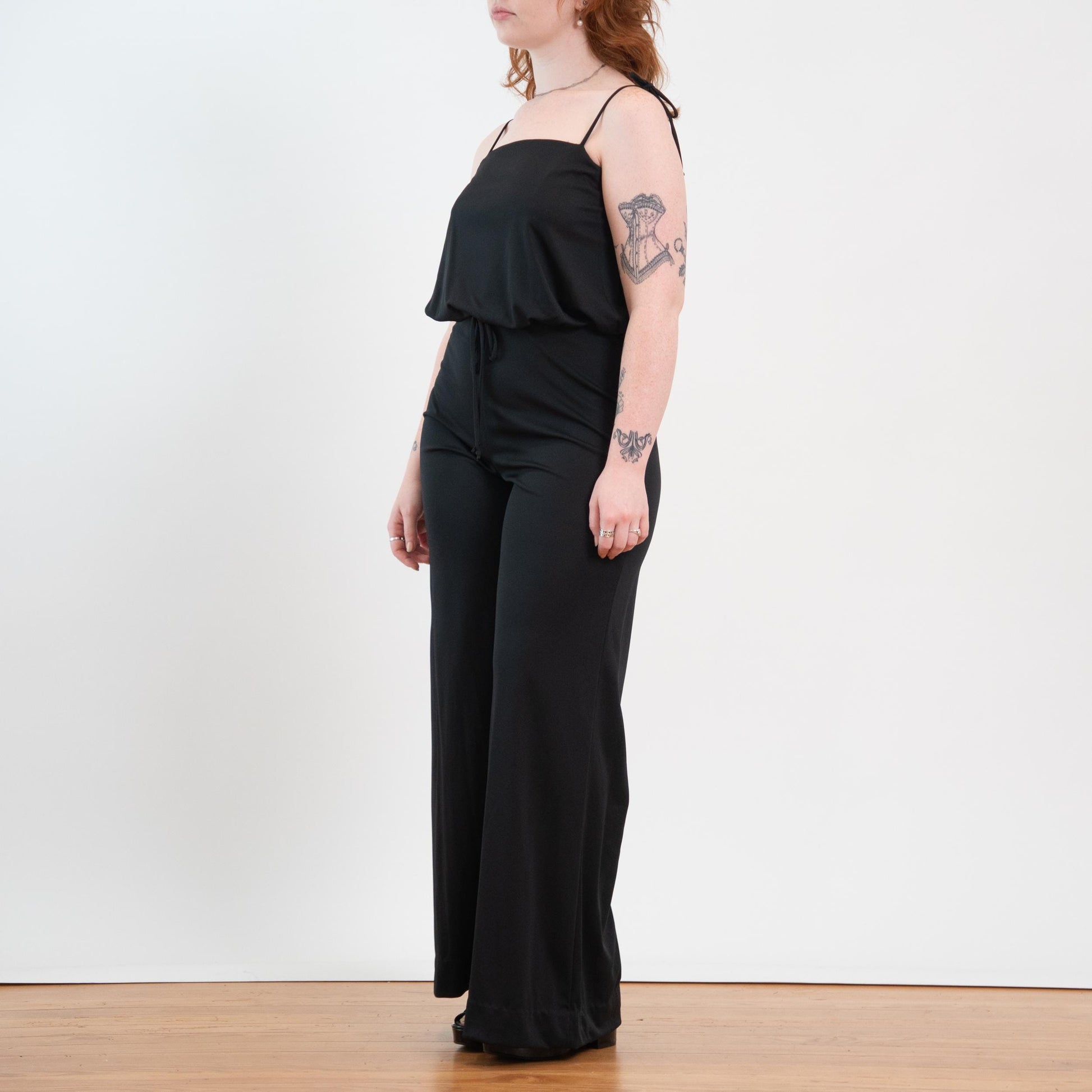 Vintage 70s Black Bell Bottom Jumpsuit - Large