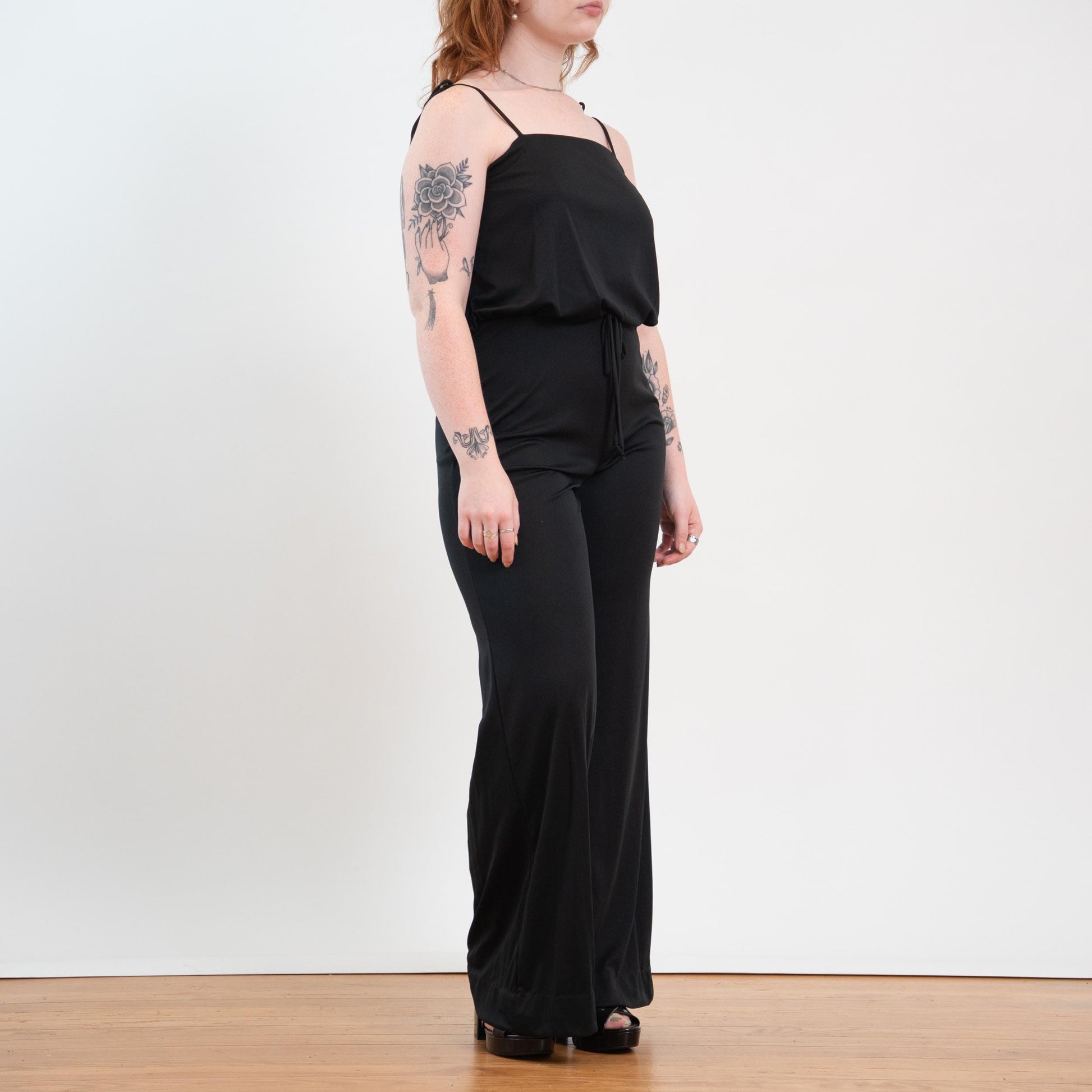 Vintage 70s Black Bell Bottom Jumpsuit - Large