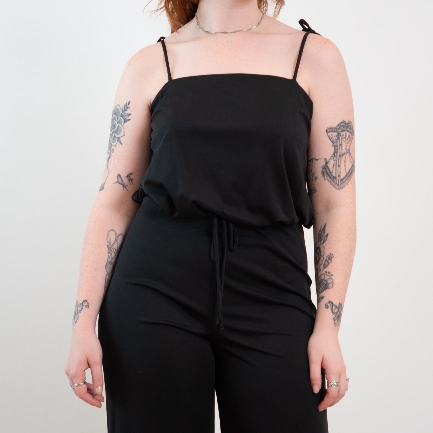 Vintage 70s Black Bell Bottom Jumpsuit - Large