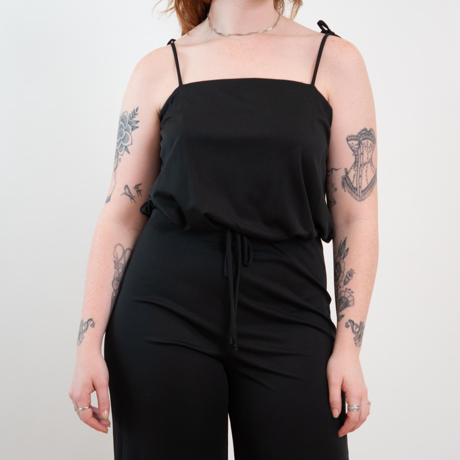 Vintage 70s Black Bell Bottom Jumpsuit - Large