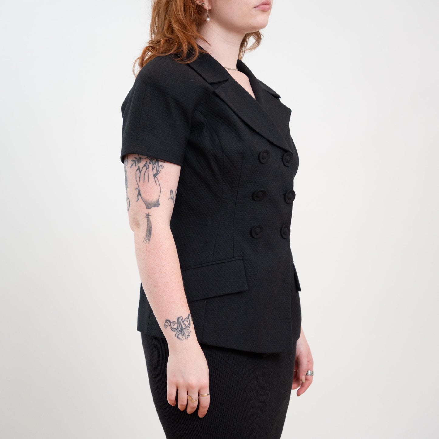 Vintage 90s Christian Dior Black Short Sleeve Blazer Top NWT - Medium