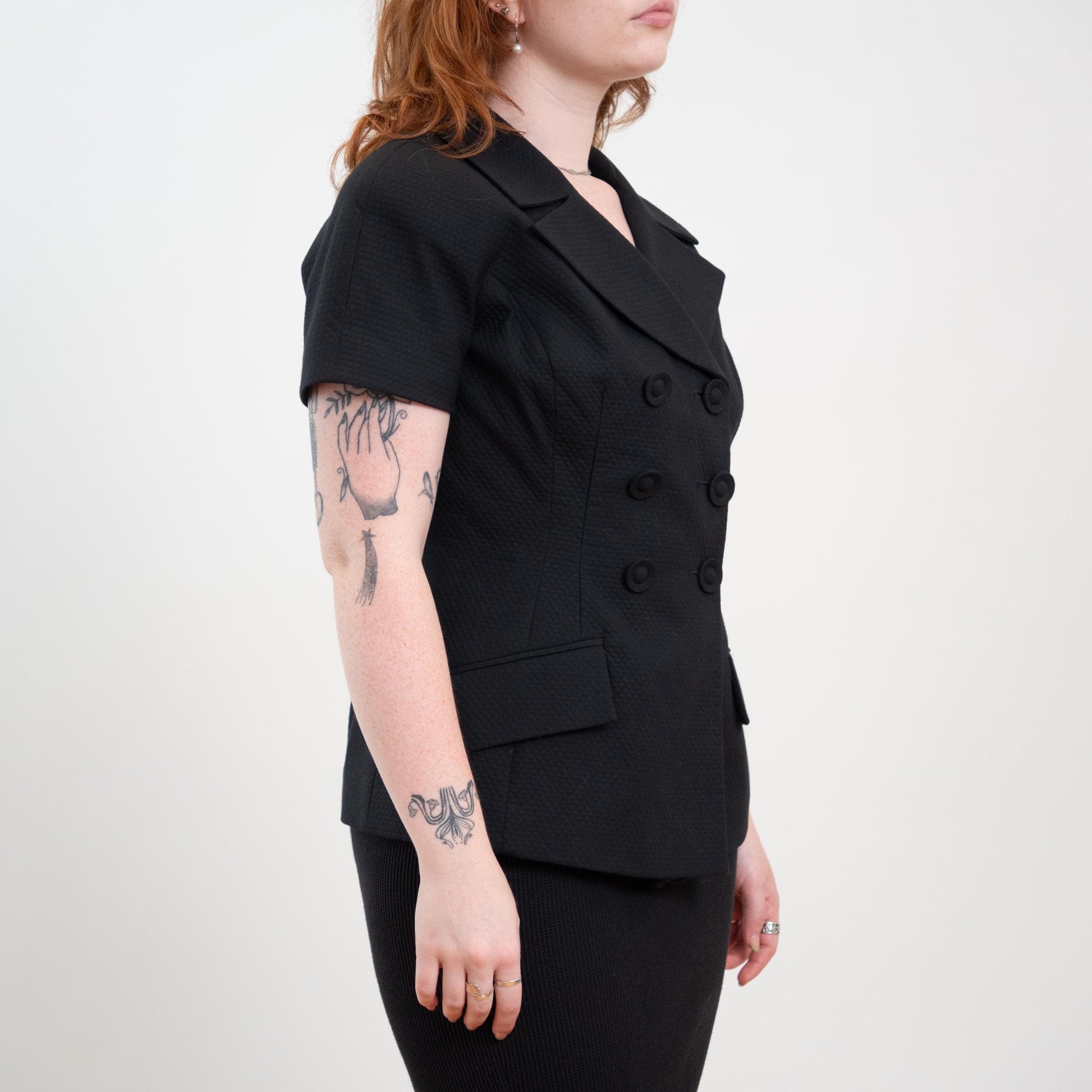 Vintage 90s Christian Dior Black Short Sleeve Blazer Top NWT - Medium